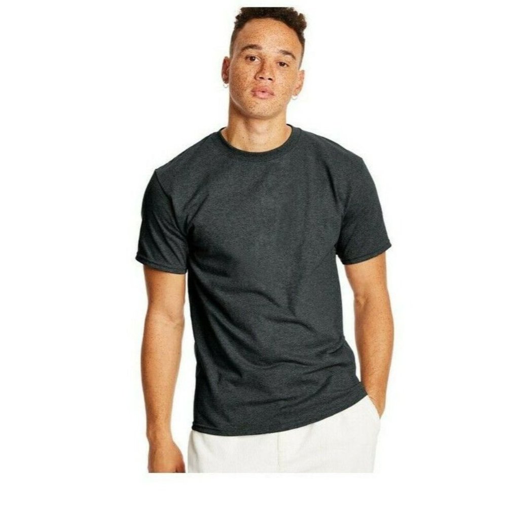 Hanes Mens Premium T-Shirt Crew Neck M MED Charcoal Gray Heather Cotton Blend